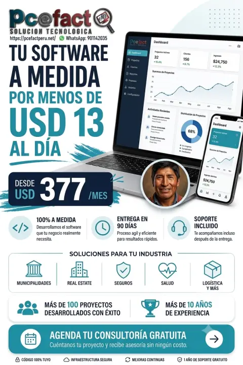 Software a Medida desde USD 13 al día — oferta PCEFACT PERU